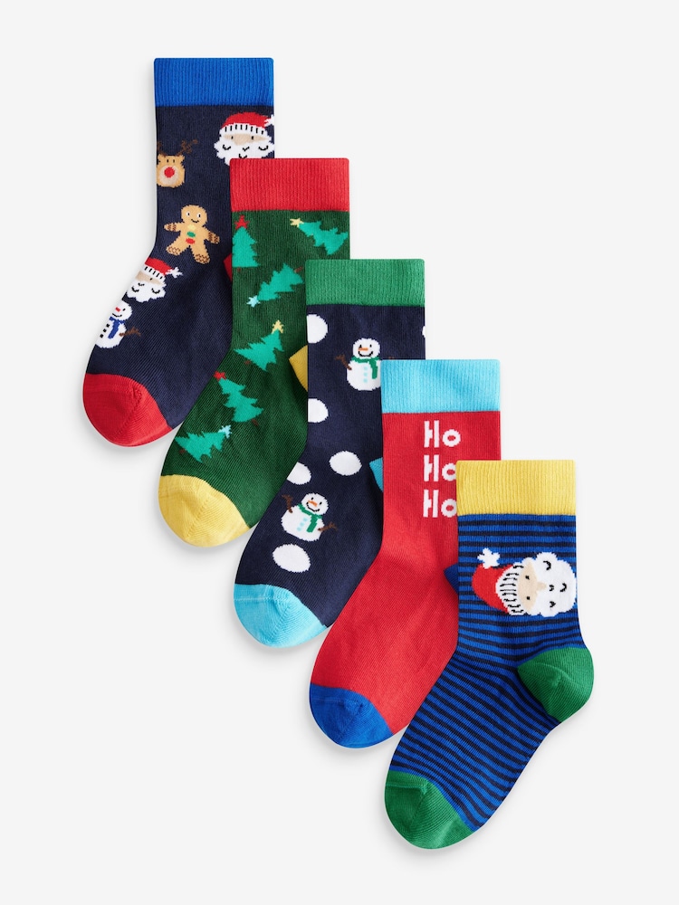 HoHoHo Character Cotton Rich Christmas Socks 5 Pack - Image 1 of 6 HoHoHo Character Cotton Rich Christmas Socks 5 Pack - Image 1 of 6