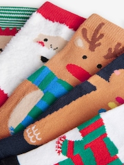 Santa Reindeer Snowman Cotton Rich Christmas Socks 5 Pack - Image 8 of 8