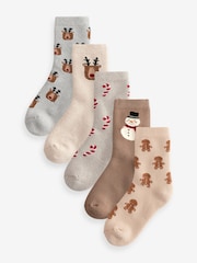 Neutral All Over Character Cotton Rich Christmas Socks 5 Pack - Image 1 of 6