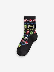 Graffiti Reindeer Cotton Rich Christmas Socks 5 Pack - Image 6 of 8