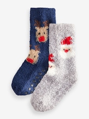 All Over Santa Reindeer Cosy Christmas Socks 2 Pack - Image 1 of 3