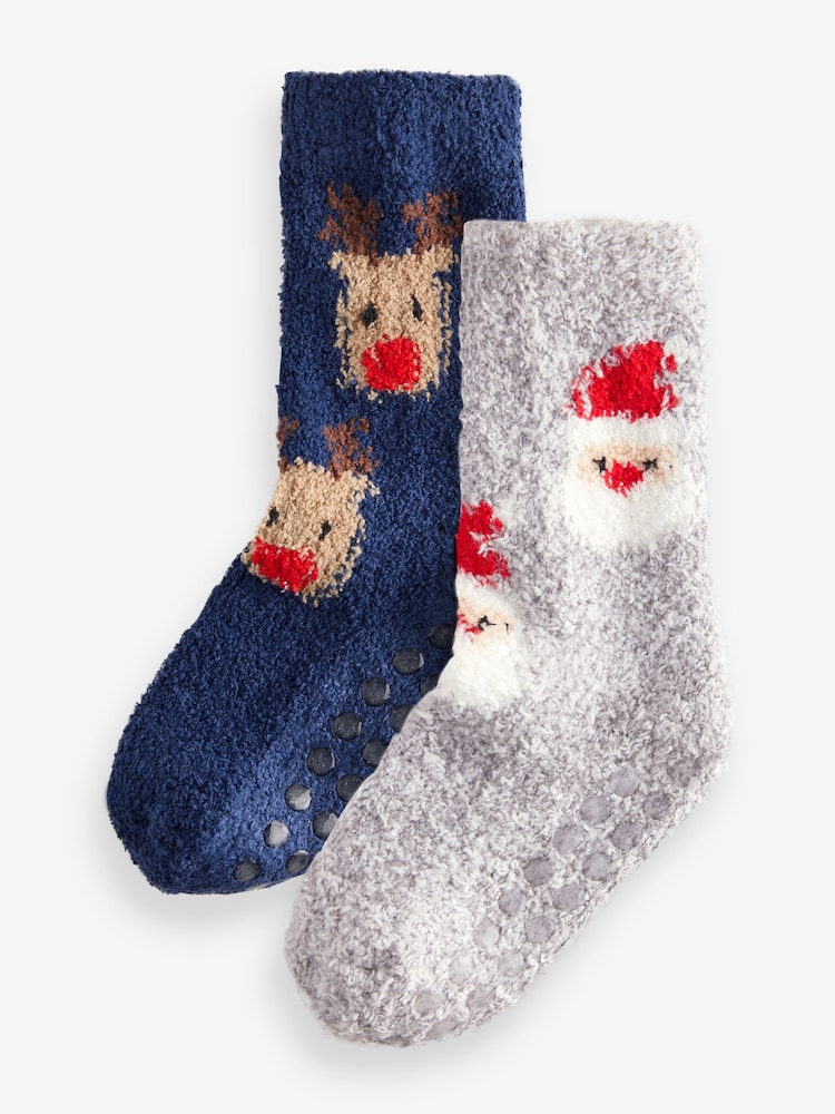 All Over Santa Reindeer Cosy Christmas Socks 2 Pack - Image 1 of 3