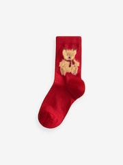 Red/Cream Bear Cotton Rich Christmas Socks 5 Pack - Image 2 of 8
