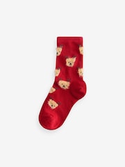 Red/Cream Bear Cotton Rich Christmas Socks 5 Pack - Image 4 of 8