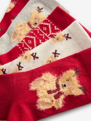 Red/Cream Bear Cotton Rich Christmas Socks 5 Pack - Image 7 of 8
