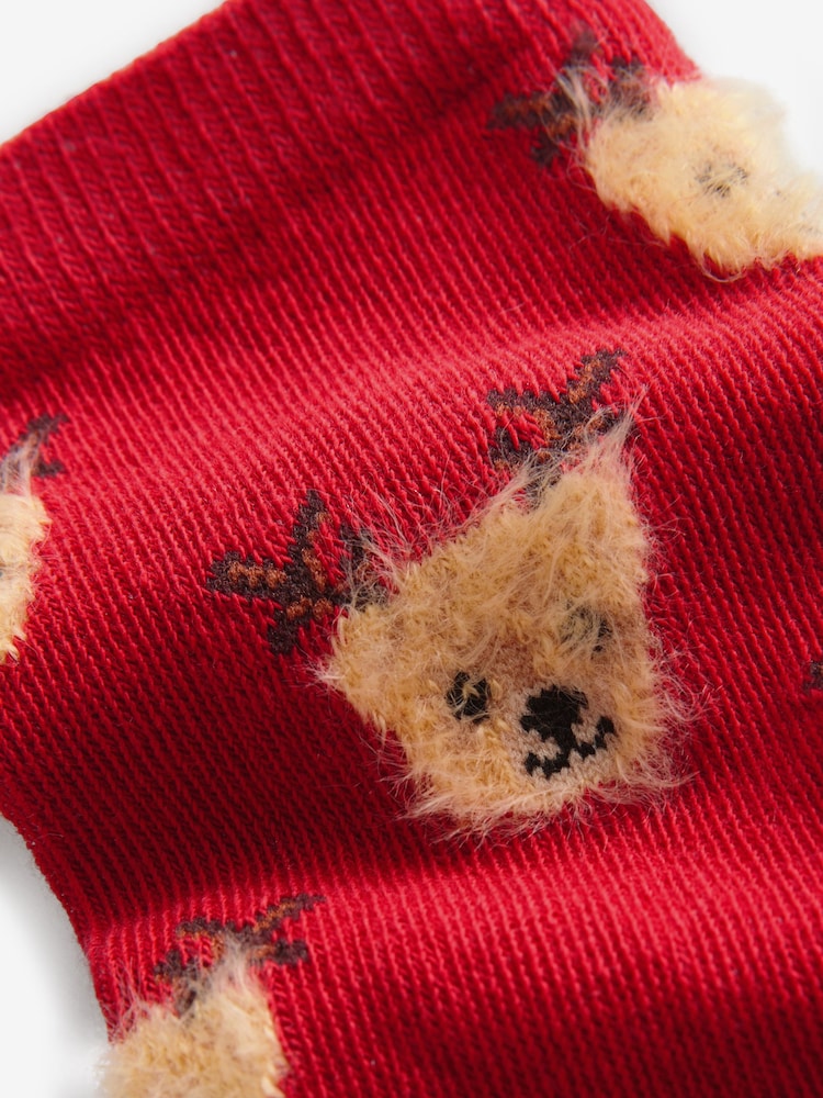 Red/Cream Bear Cotton Rich Christmas Socks 5 Pack - Image 8 of 8