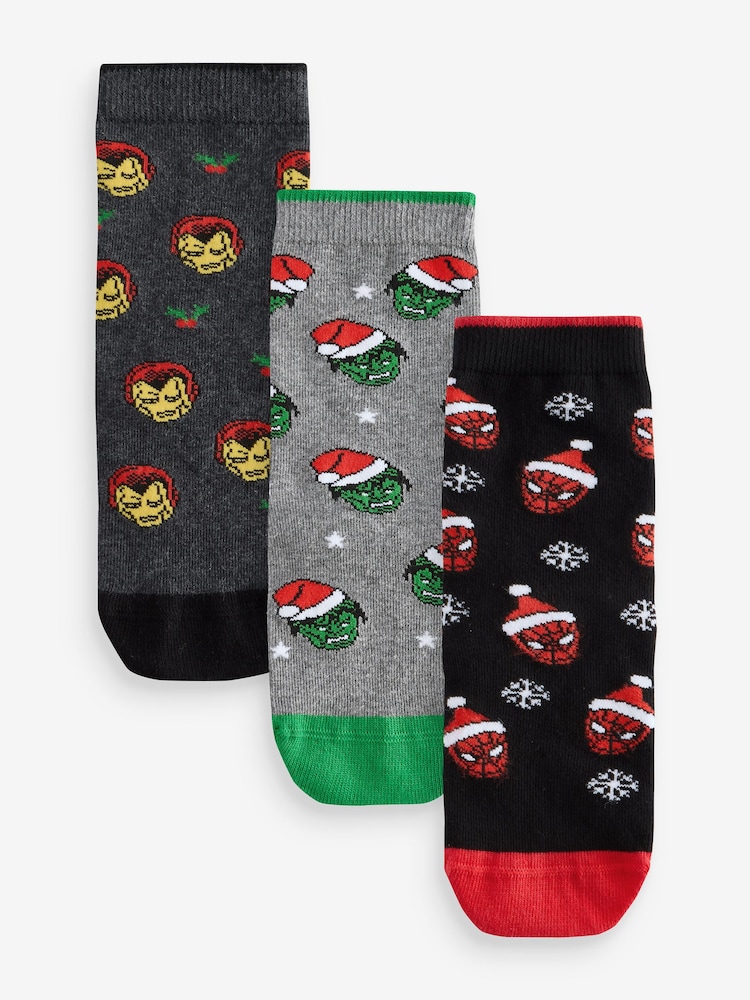 Christmas Marvel Avengers Superhero License Cotton Rich Socks 3 Pack - Image 1 of 4