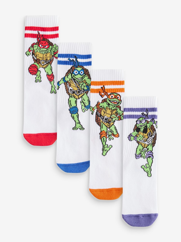 White Teenage Mutant Ninja Turtles Cotton Rich License Socks 4 Pack - Image 1 of 7