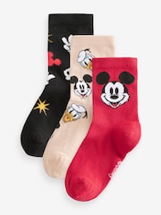 Mickey Mouse Red/White/Black Cotton Rich License Socks 3 Pack - Image 1 of 6