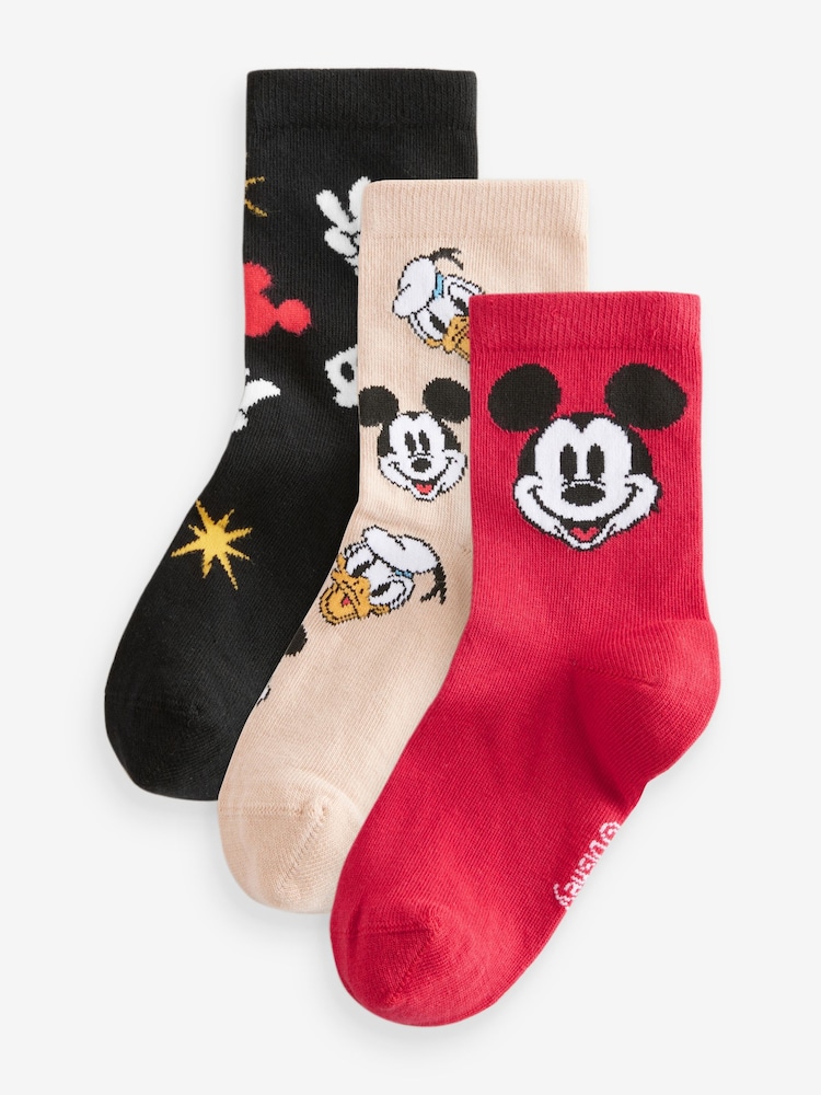 Mickey Mouse Red/White/Black Cotton Rich License Socks 3 Pack - Image 1 of 6
