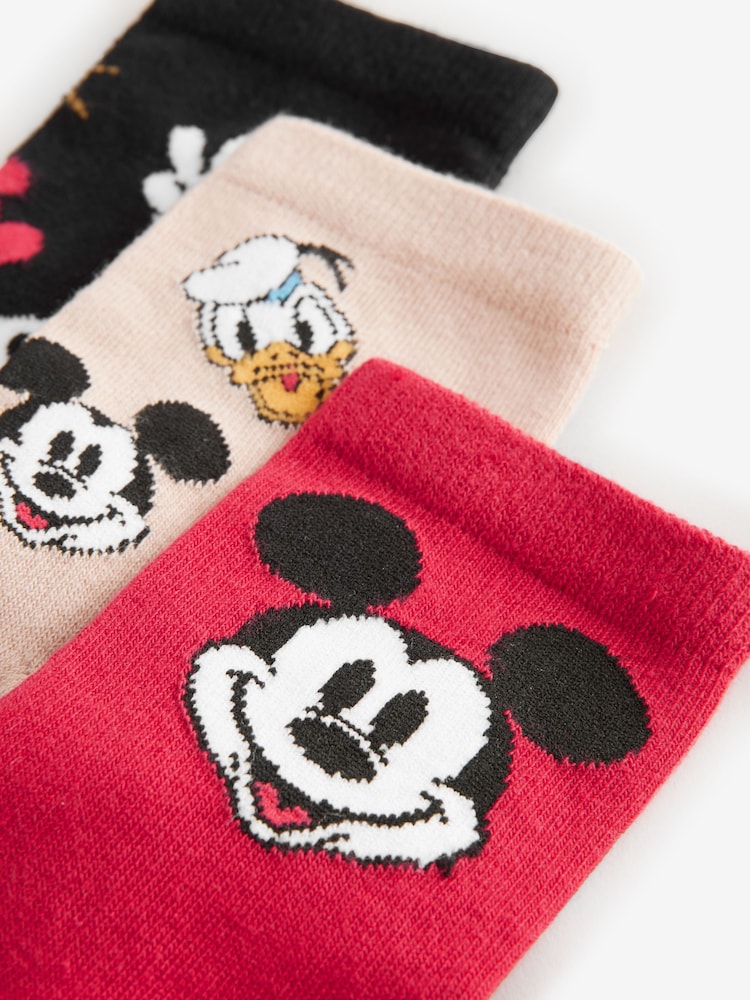 Mickey Mouse Red/White/Black Cotton Rich License Socks 3 Pack - Image 6 of 6
