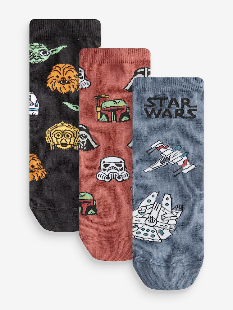 Star Wars Tan Brown/Black/Grey Cotton Rich License Socks 3 Pack - Image 1 of 6