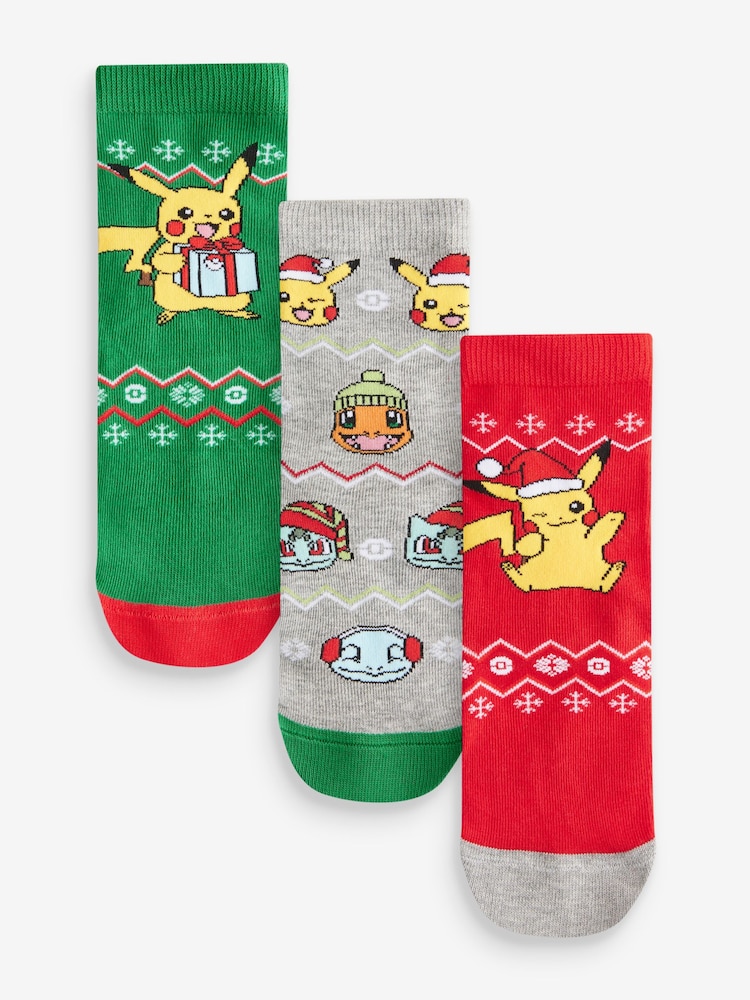 Christmas Pokemon Cotton Rich License Socks 3 Pack - Image 1 of 1