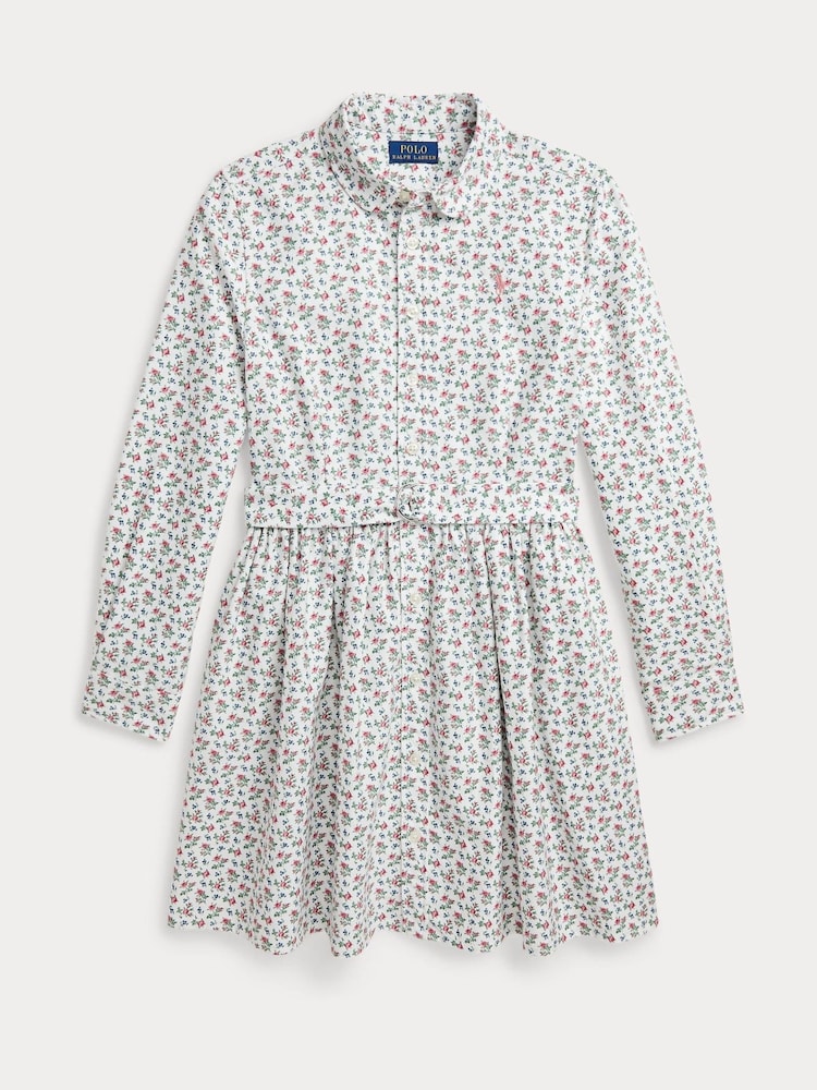 Polo Ralph Lauren Rosafarbenes Oxford-Kleid mit Blumenmuster für Mädchen aus 100 % Baumwolle - Bild 1 von 2