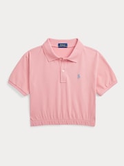 Polo Ralph Lauren Girl Pink Stretch Boxy Polo Shirt - Image 1 of 2