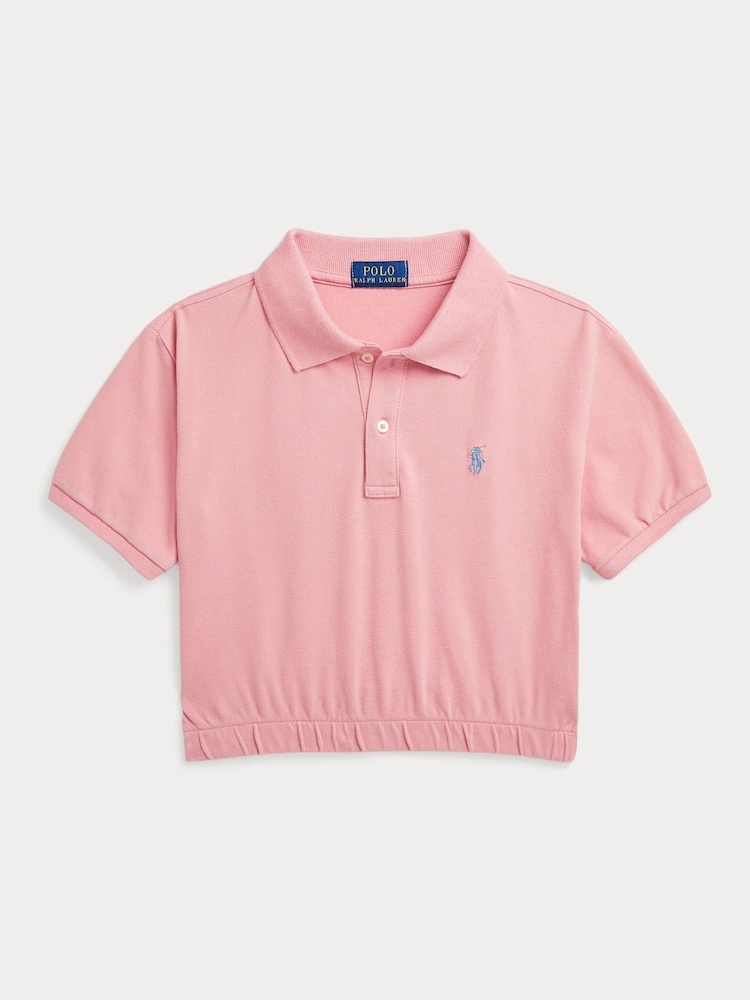 Polo Ralph Lauren Girl Pink Stretch Boxy Polo Shirt - Image 1 of 2