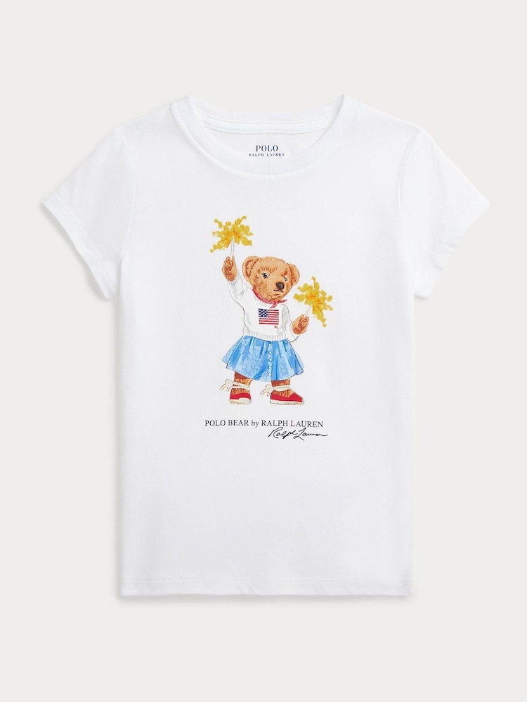 Polo Ralph Lauren Girl Polo Bear Graphic 100% Cotton White T-Shirt - Image 1 of 2