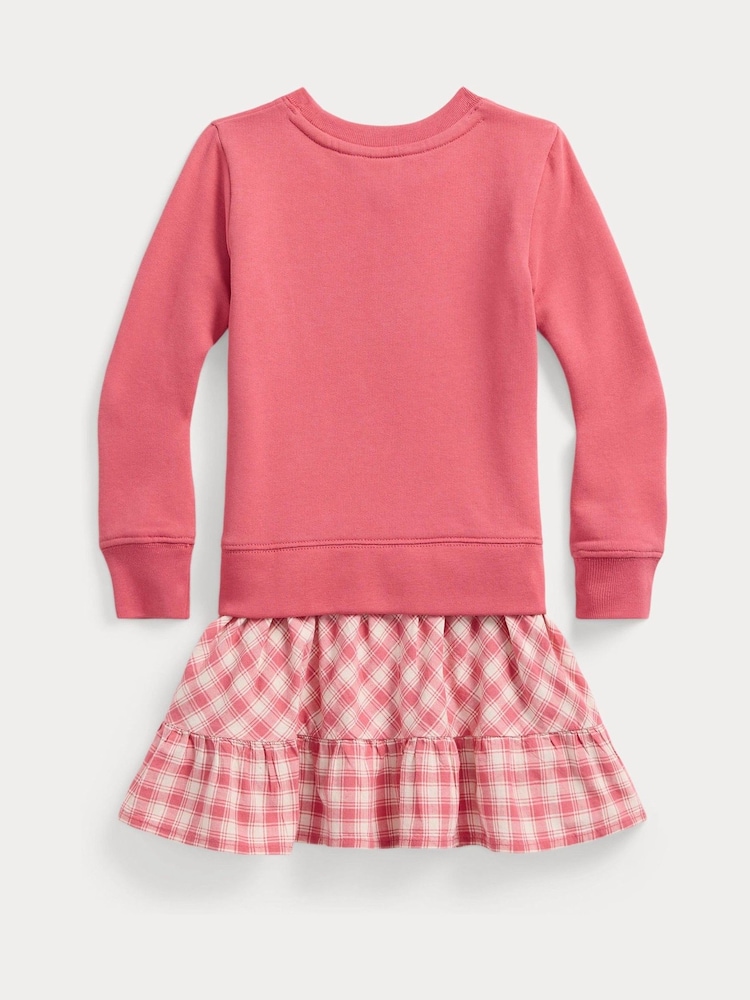 Polo Ralph Lauren Girl Pink Gingham Fleece Sweatshirt Dress - Image 2 of 2