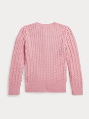 Polo Ralph Lauren Girl Pink Floral Detail Cable Knit 100% Cotton Cardigan - Image 2 of 3