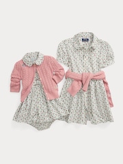 Polo Ralph Lauren Girl Pink Floral Detail Cable Knit 100% Cotton Cardigan - Image 3 of 3