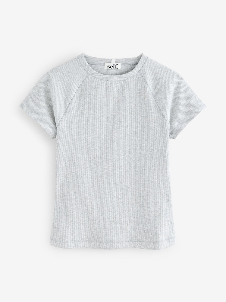 self. Grey Fitted Rib T-Shirt - Image 7 of 9