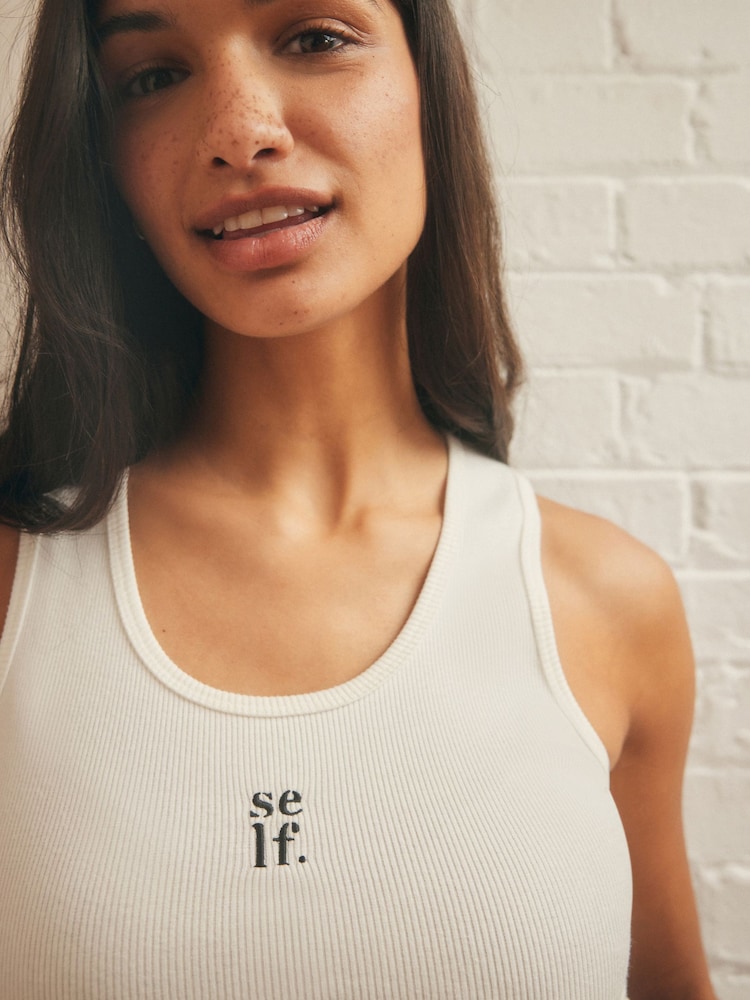 Ecru - Cotton Rib Scoop Neck Vest - Image 5 of 5