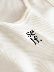 self. Ecru Cotton Rib Scoop Neck Vest - Image 7 of 8