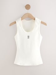 self. Ecru Cotton Rib Scoop Neck Vest - Image 8 of 8