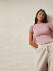 Violet mauve - self. Fitted Rib T-Shirt - Image 4 de 10