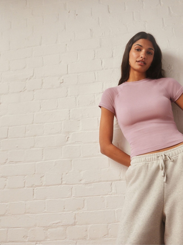 Violet mauve - self. Fitted Rib T-Shirt - Image 4 of 10