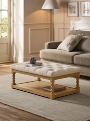 Buttoned Tweedy Plain Light Natural Lancaster Upholstered Coffee Table - Image 1 of 9