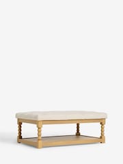 Buttoned Tweedy Plain Light Natural Lancaster Upholstered Coffee Table - Image 7 of 9