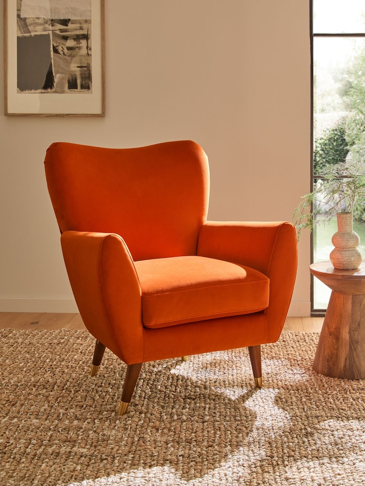 Soft Velvet Burnt Orange Wilson II Highback Armchair - Image 1 of 11