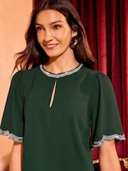 Love & Roses Green Sequin Trim Crew Neck Top - Image 2 of 4