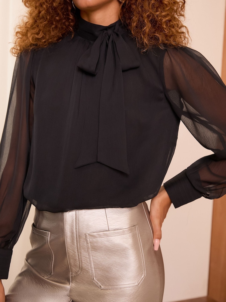 Love & Roses Black Pintuck Pussybow Blouse - Image 2 of 4
