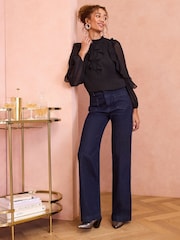Love & Roses Black Ruffle Crew Neck Long Sleeve Blouse - Image 3 of 4
