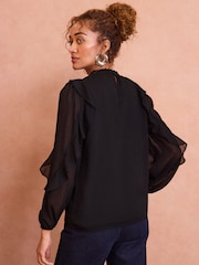 Love & Roses Black Ruffle Crew Neck Long Sleeve Blouse - Image 4 of 4
