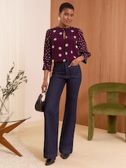 Love & Roses Red Polka Dot Animal Tipped Crew Neck Long Sleeve Blouse - Image 3 of 4