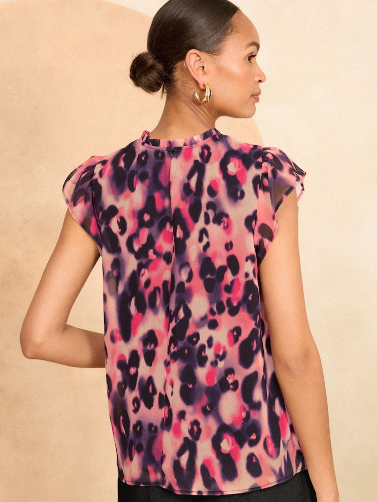 Love & Roses Pink Animal Printed Shirred Yoke Shell Top - Image 4 of 4 Love & Roses Pink Animal Printed Shirred Yoke Shell Top - Image 4 of 4