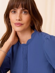 Love & Roses Blue Scallop Pintuck Flute Sleeve Blouse - Image 2 of 4