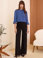 Love & Roses Blue Scallop Pintuck Flute Sleeve Blouse - Image 4 of 4