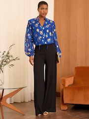 Love & Roses Blue Ruffle Sheer Tie Neck Long Sleeve Blouse - Image 4 of 4