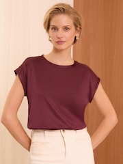 Love & Roses Burgundy Red Satin Front Jersey Back T-Shirt - Image 1 of 4
