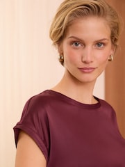 Love & Roses Burgundy Red Satin Front Jersey Back T-Shirt - Image 2 of 4