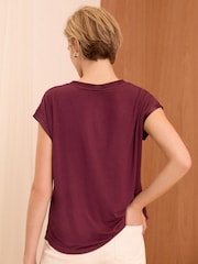 Love & Roses Burgundy Red Satin Front Jersey Back T-Shirt - Image 3 of 4