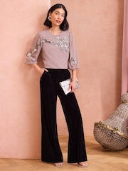 Love & Roses Pink Sequin Bow Design Short Sleeve Blouse - Image 2 of 4