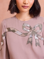 Love & Roses Pink Sequin Bow Design Short Sleeve Blouse - Image 4 of 4