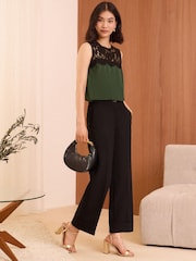 Love & Roses Green Lace Yoke Satin Shell Top - Image 3 of 4
