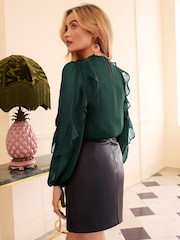 Love & Roses Green Ruffle Crew Neck Long Sleeve Blouse - Image 2 of 4