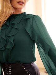 Love & Roses Green Ruffle Crew Neck Long Sleeve Blouse - Image 4 of 4